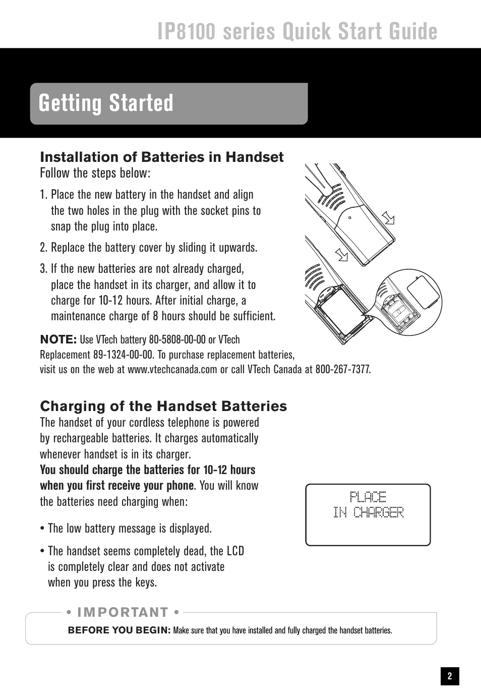 Ip8100 series quick start guide getting started | VTech IP8100 User Manual | Page 3 / 12