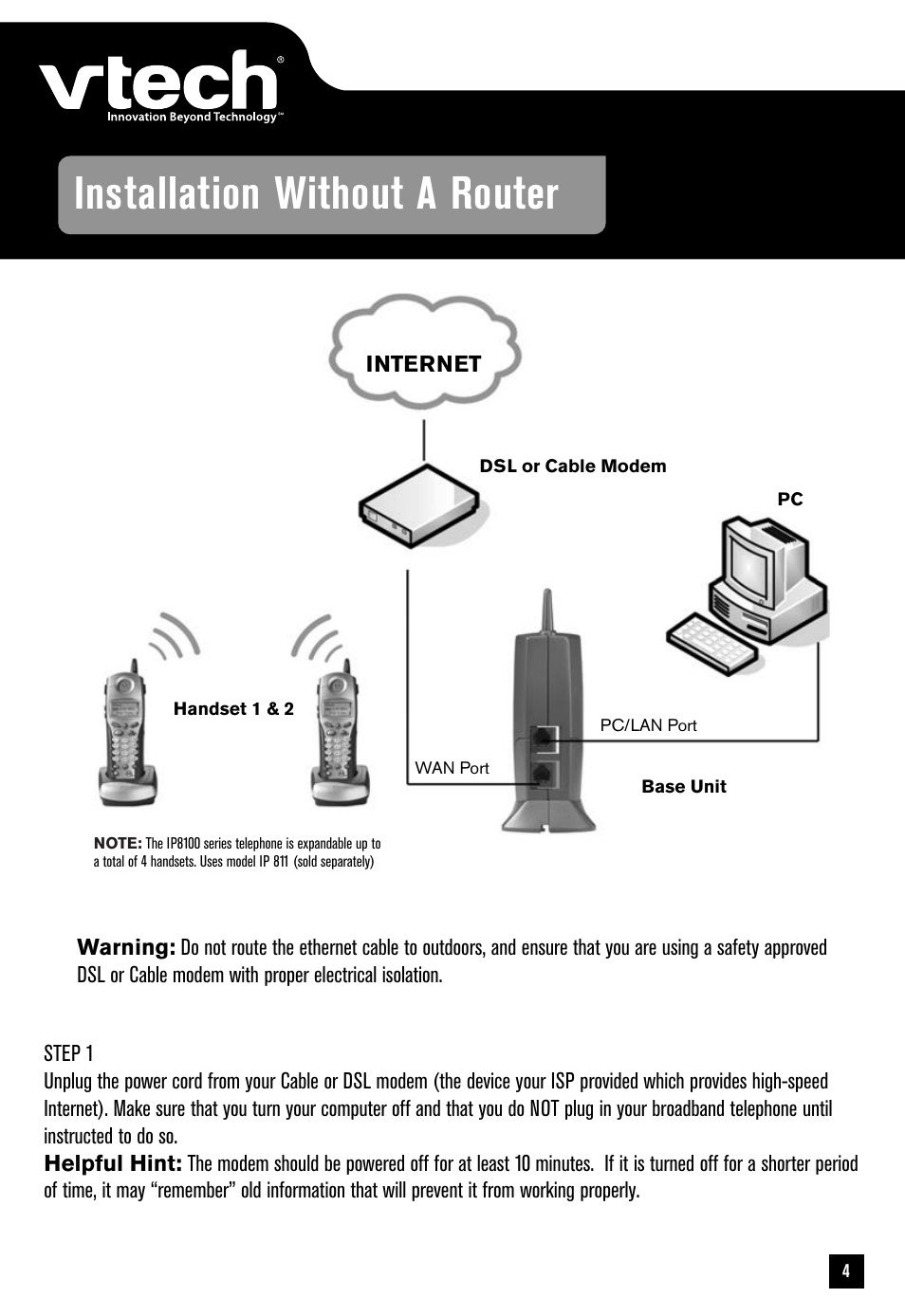 Installation without a router | VTech IP8100 User Manual | Page 5 / 12