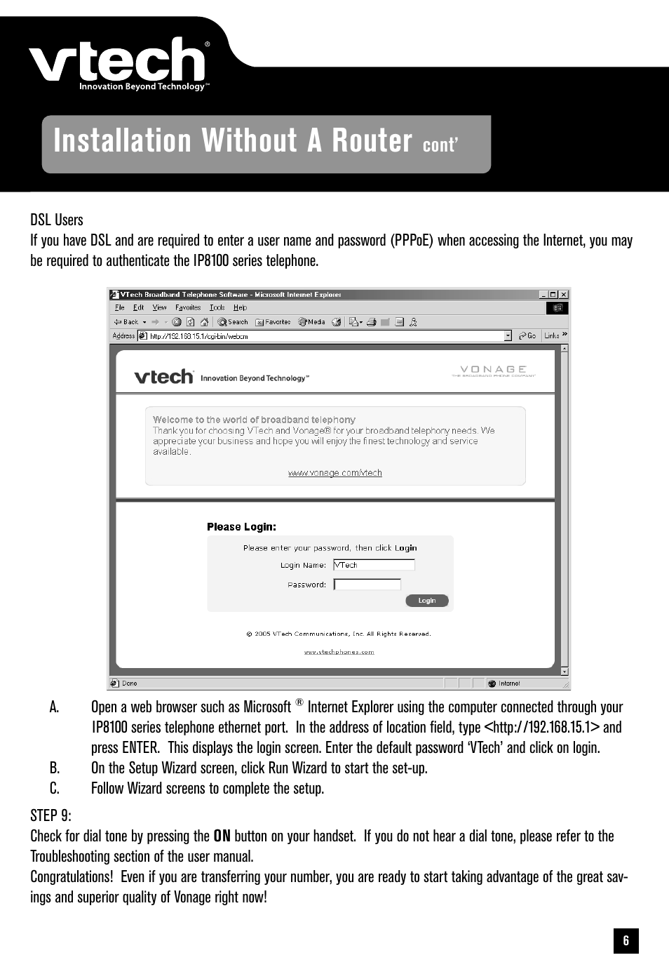 Installation without a router | VTech IP8100 User Manual | Page 7 / 12