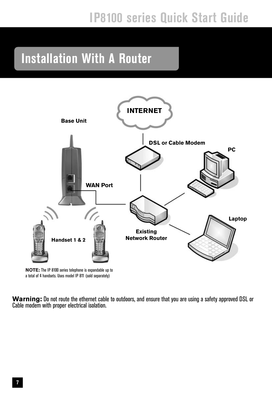 Ip8100 series quick start guide, Installation with a router | VTech IP8100 User Manual | Page 8 / 12