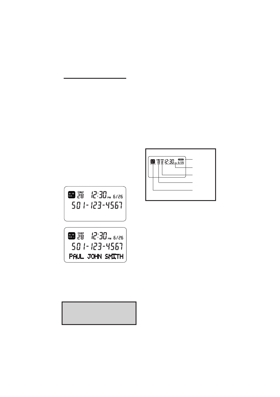 Caller id, Caller id lcd and icons, New call icon (new call) | Call counter (call#), Repeat counter (rpt#) | VTech 912 User Manual | Page 19 / 32