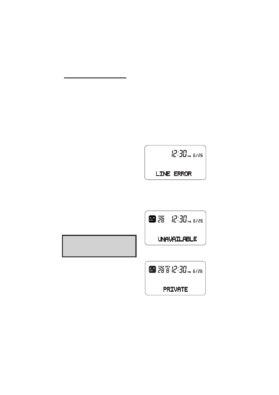 Date / time stamp, Message waiting icon (msg), Number display area | Dot matrix area, Caller id | VTech 912 User Manual | Page 20 / 32