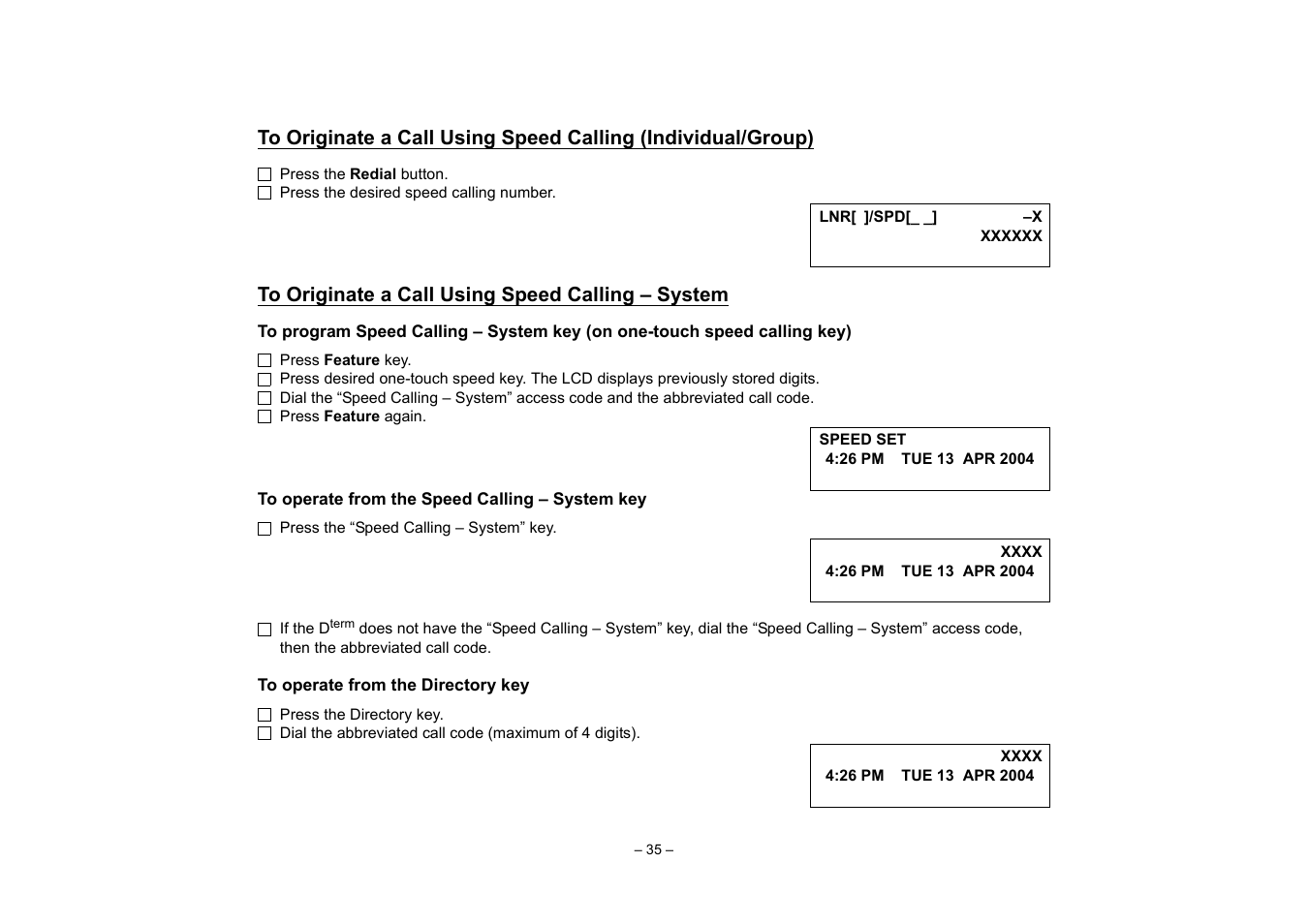 To originate a call using speed calling – system, To place a call on hold | VTech NEAX 2400 IPX User Manual | Page 39 / 80