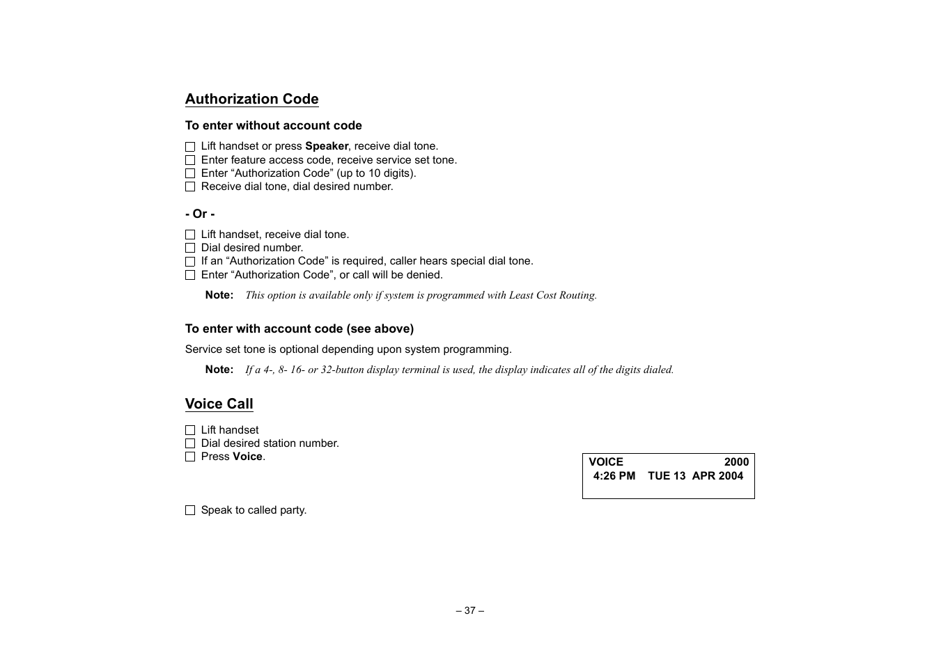 Authorization code, Voice call | VTech NEAX 2400 IPX User Manual | Page 41 / 80