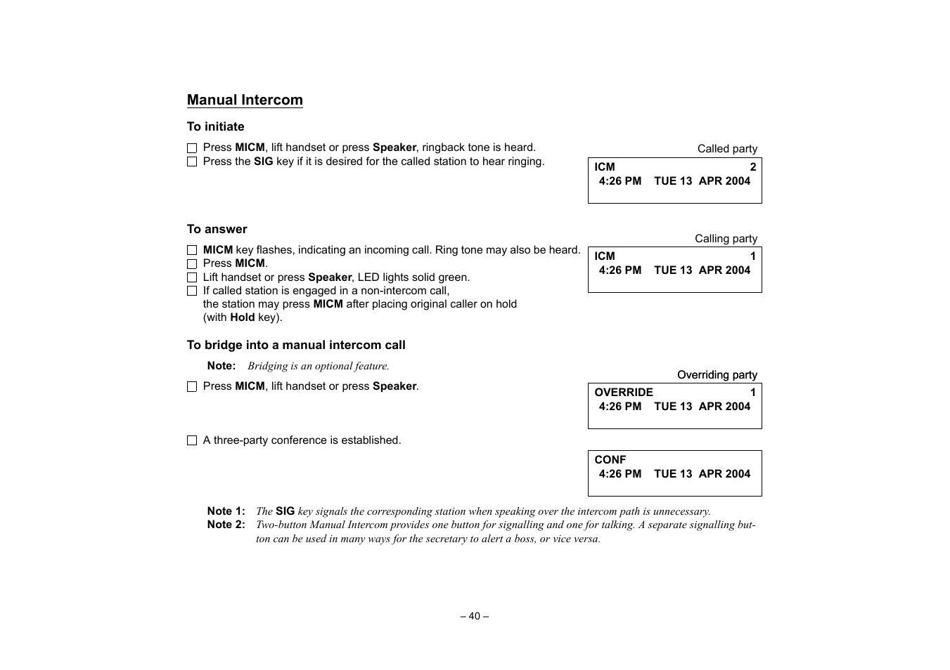 Manual intercom, Account code, Forced account code | VTech NEAX 2400 IPX User Manual | Page 44 / 80