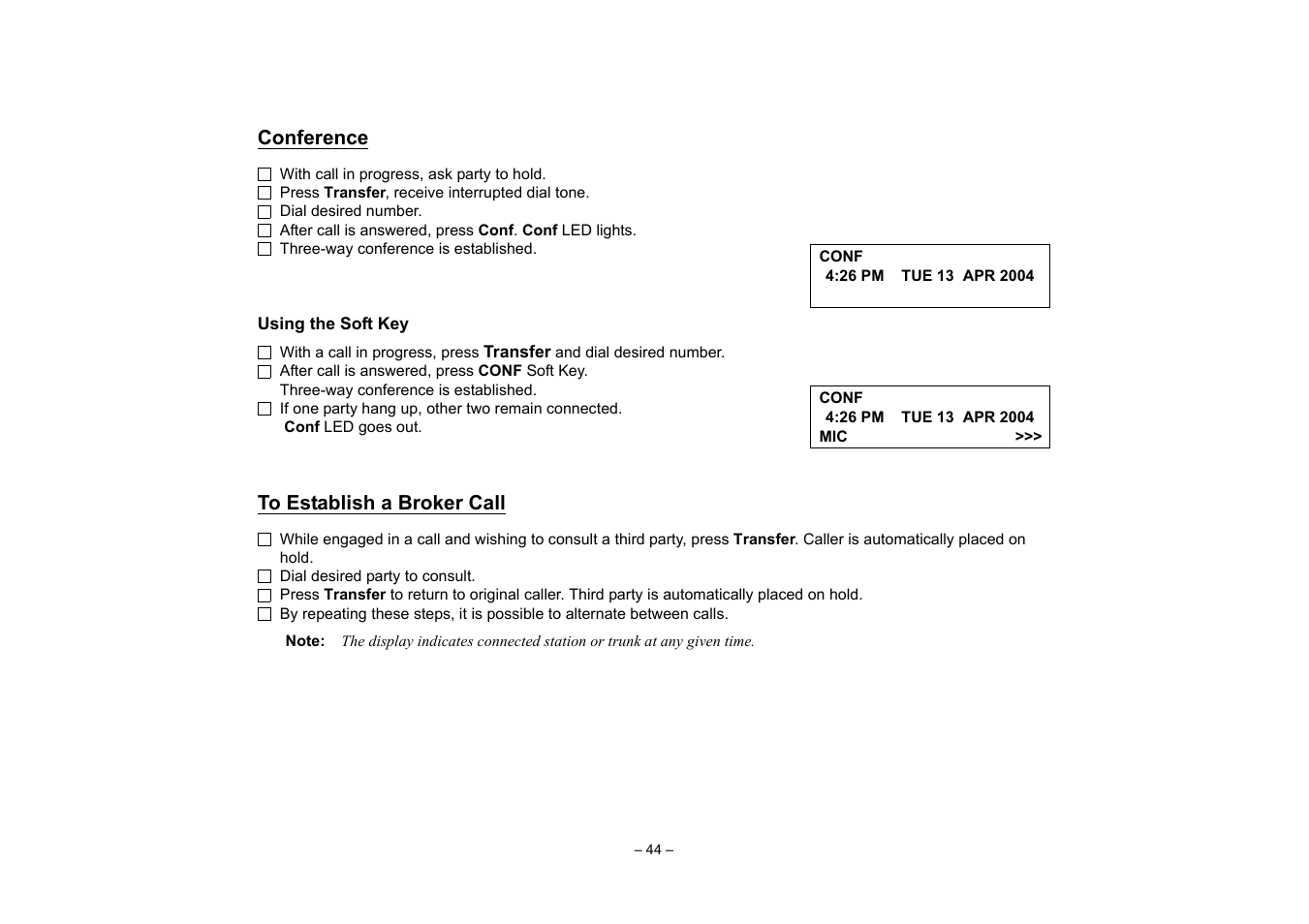 Conference, To establish a broker call, One-touch buttons) | To originate a call using speed calling | VTech NEAX 2400 IPX User Manual | Page 48 / 80