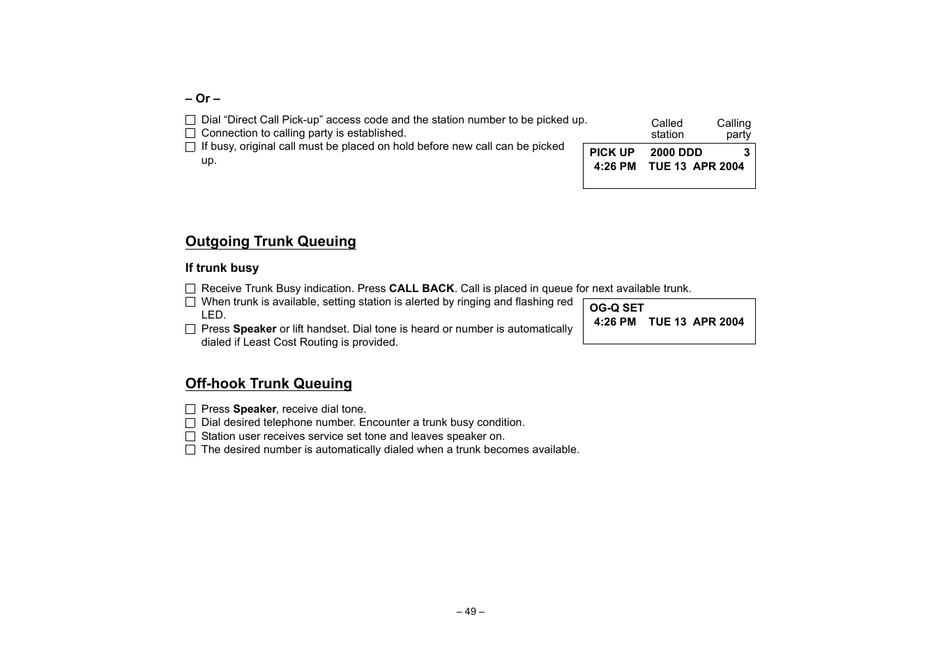 Outgoing trunk queuing, Off-hook trunk queuing, Ip enabled d | Ip only) | VTech NEAX 2400 IPX User Manual | Page 53 / 80