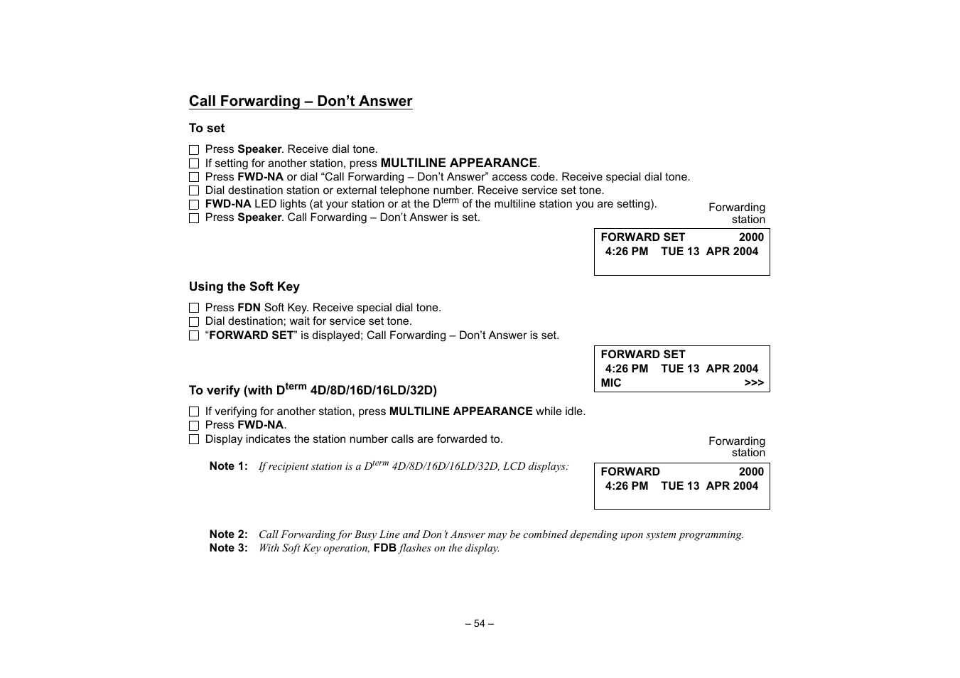 Call forwarding – don’t answer, Keys and lamps, Soft keys | VTech NEAX 2400 IPX User Manual | Page 58 / 80