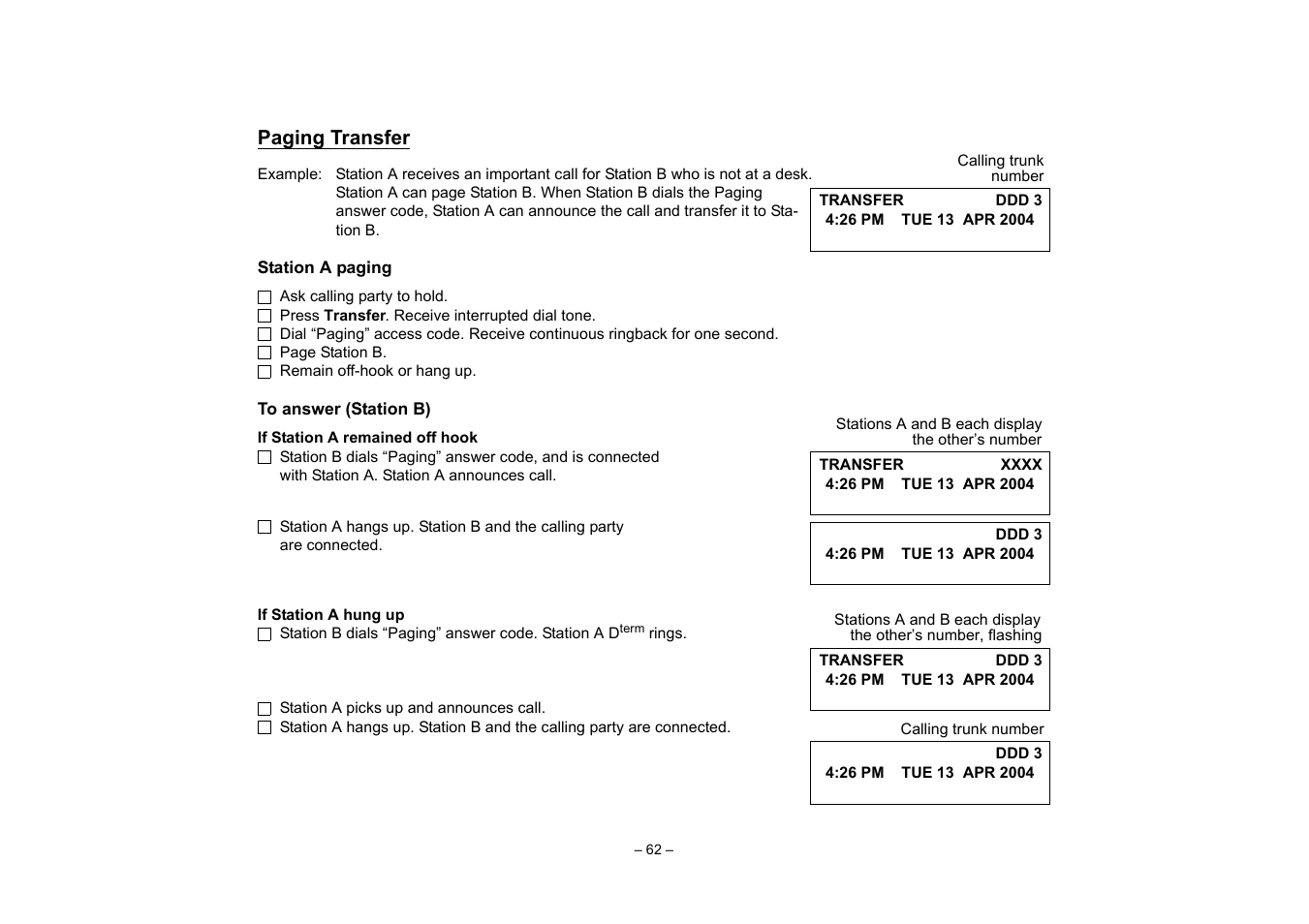 Paging transfer | VTech NEAX 2400 IPX User Manual | Page 66 / 80