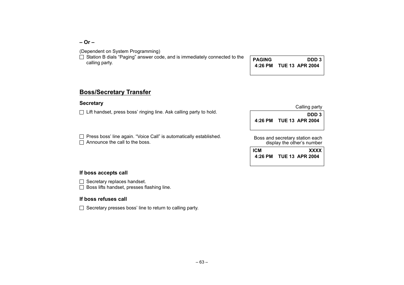 Boss/secretary transfer | VTech NEAX 2400 IPX User Manual | Page 67 / 80