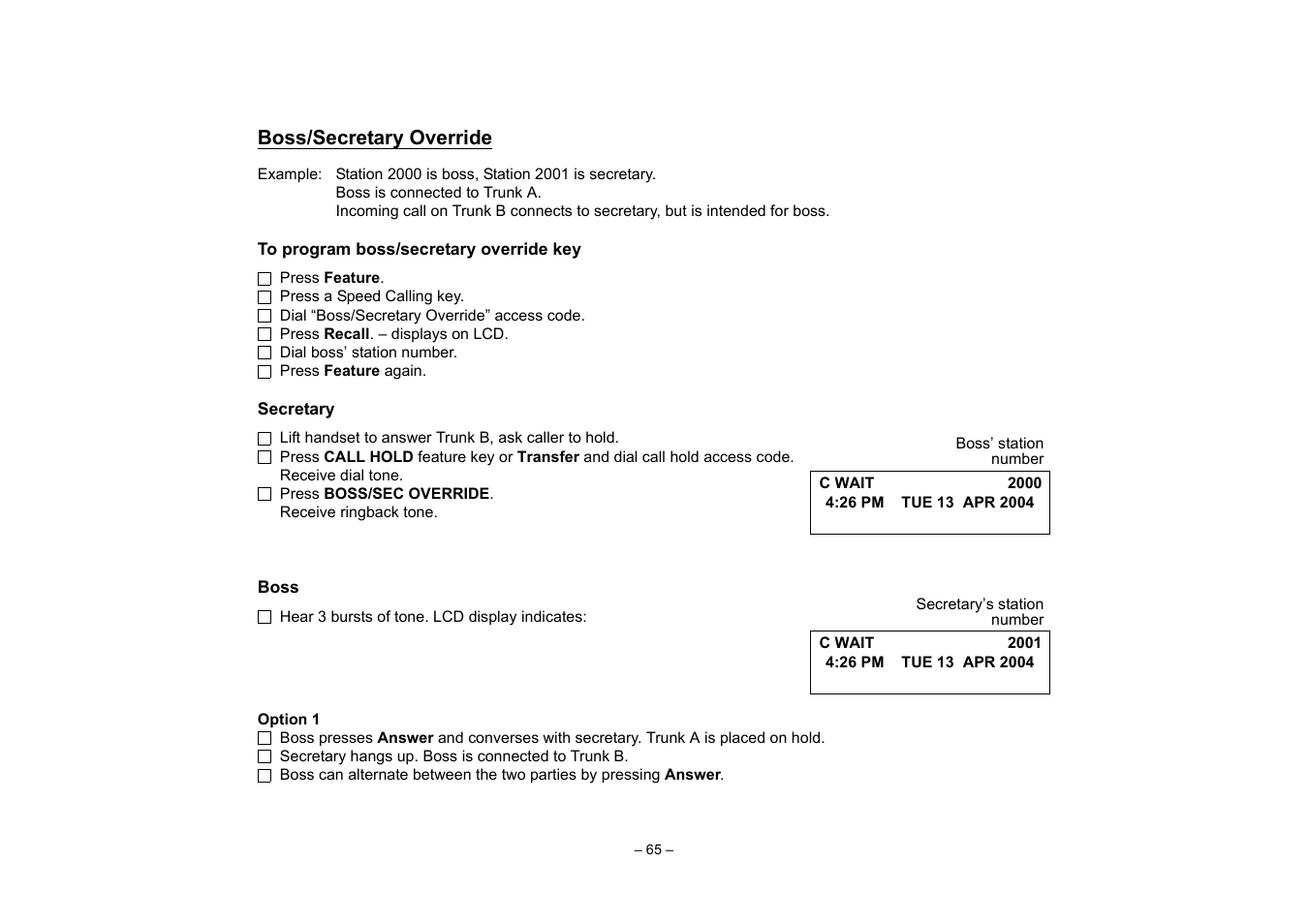 Boss/secretary override | VTech NEAX 2400 IPX User Manual | Page 69 / 80