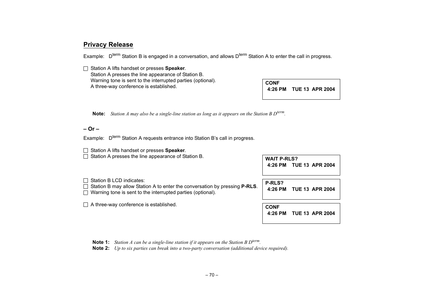 Privacy release | VTech NEAX 2400 IPX User Manual | Page 74 / 80