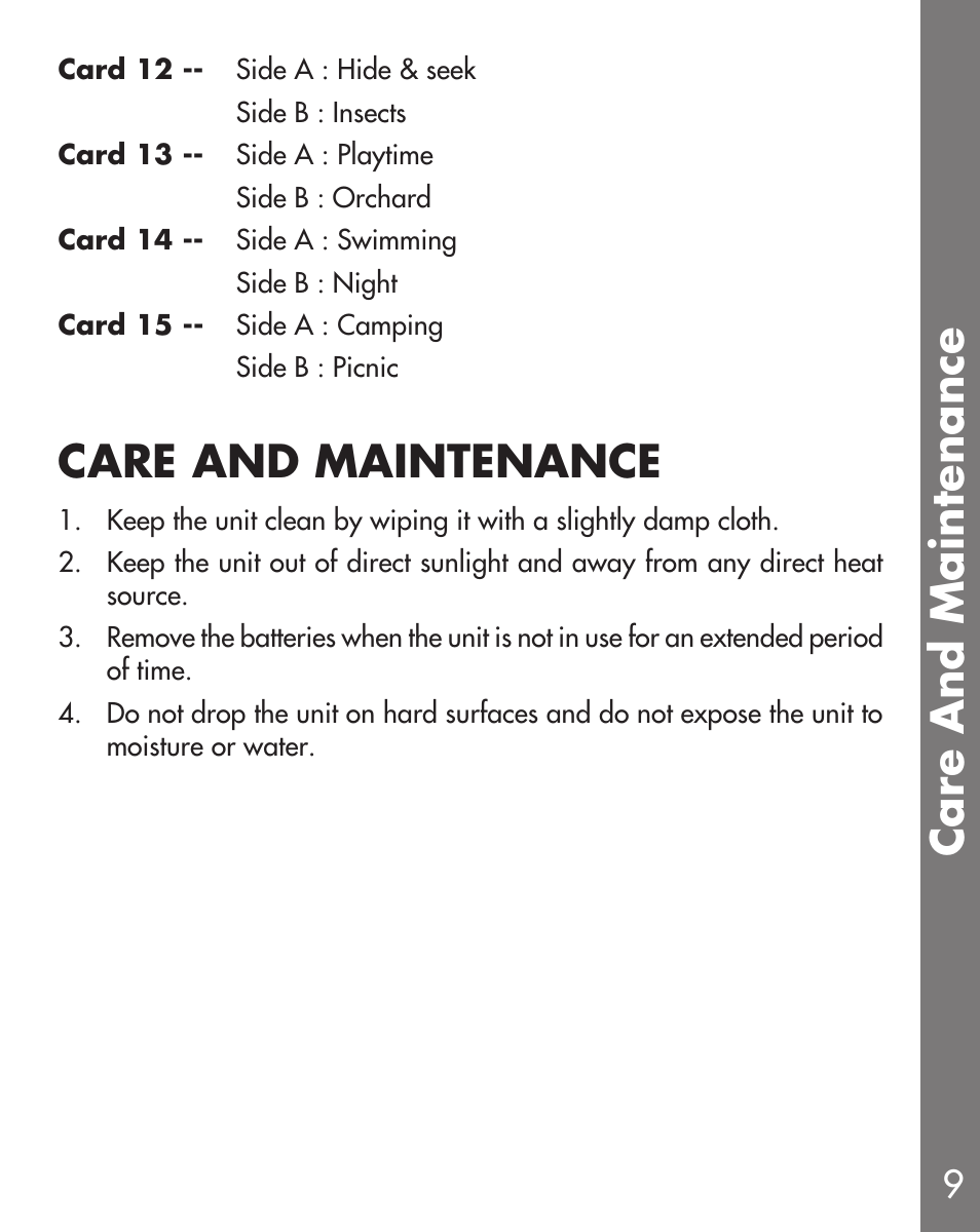 Care and maintenance | VTech Winnie the Pooh User Manual | Page 10 / 12