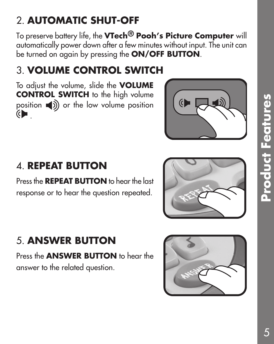 Pr oduct features | VTech Winnie the Pooh User Manual | Page 6 / 12
