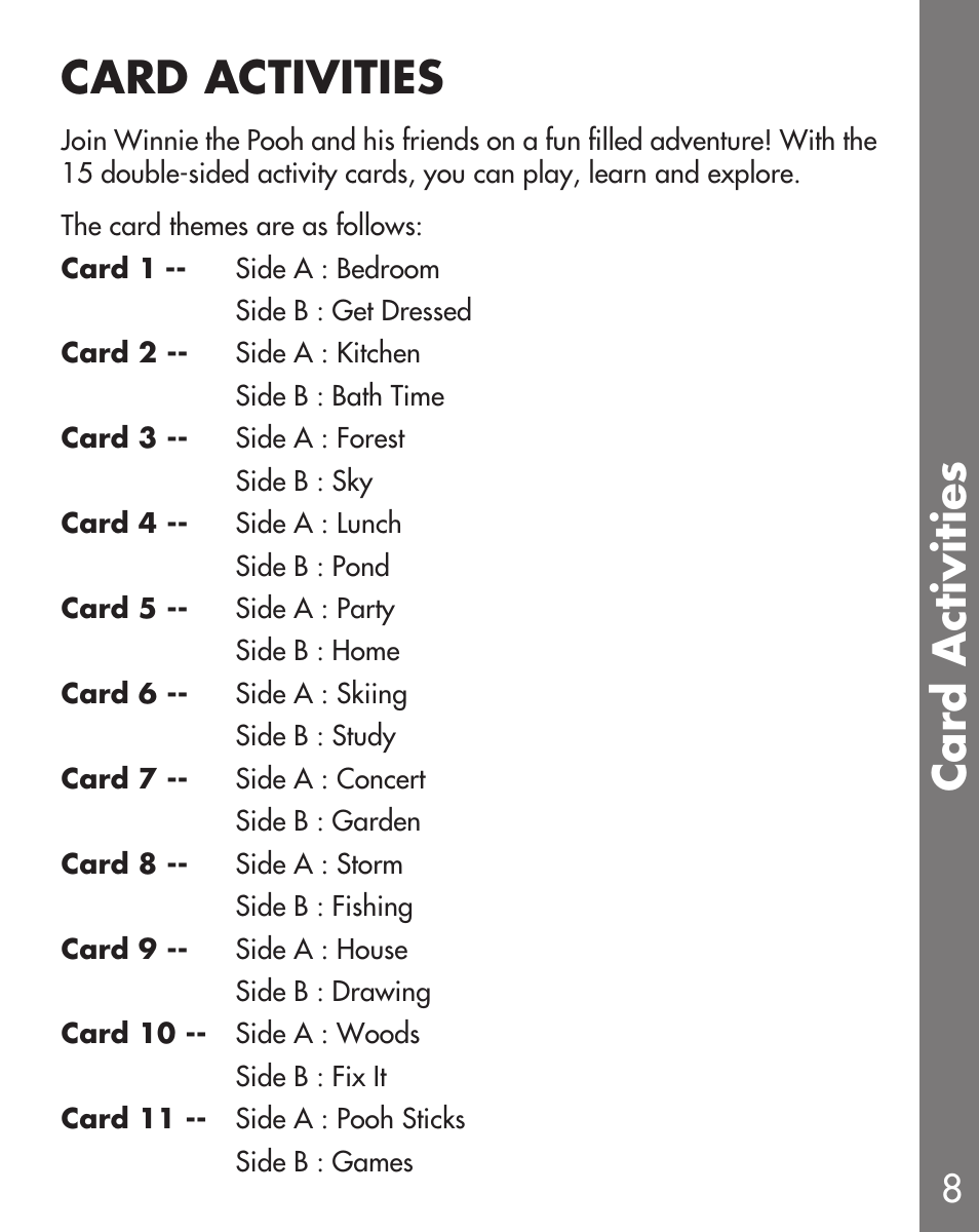 Card activities | VTech Winnie the Pooh User Manual | Page 9 / 12