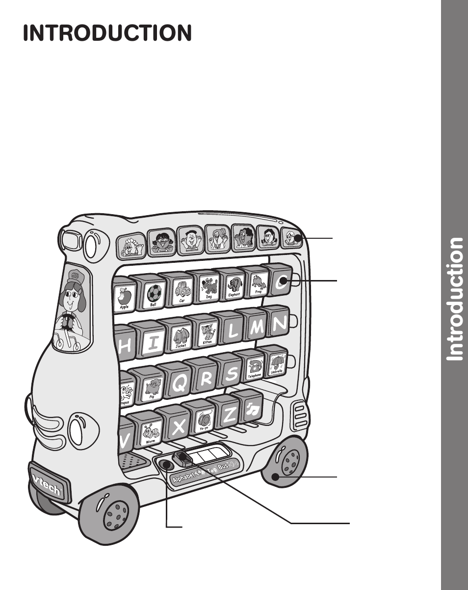Intr oduction, Introduction | VTech Alphabet Tap Tap Bus User Manual | Page 3 / 8