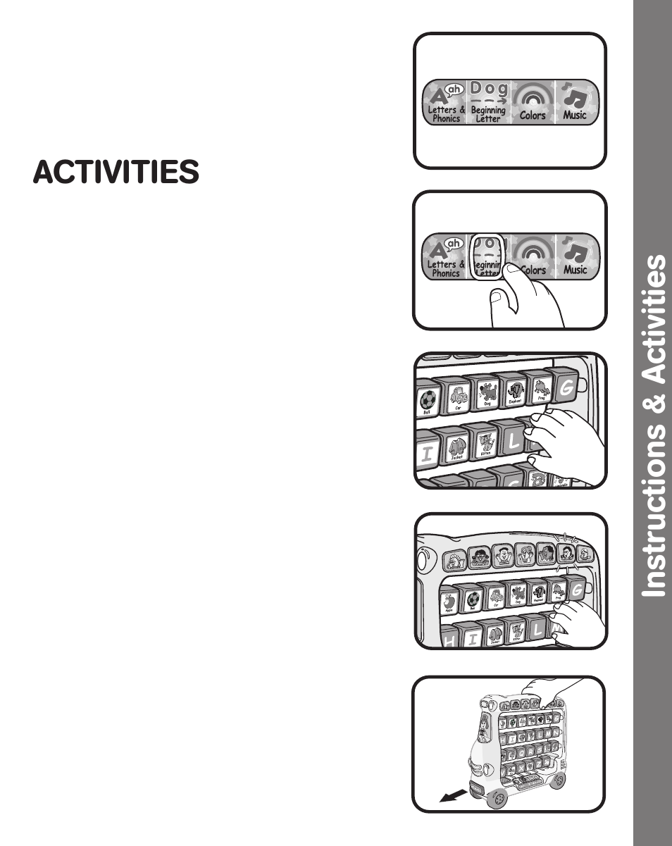 Instructions & activities, Activities | VTech Alphabet Tap Tap Bus User Manual | Page 6 / 8