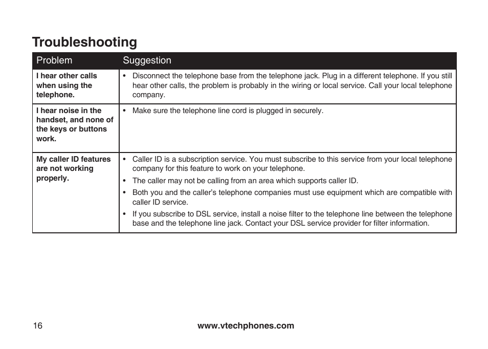 Troubleshooting | VTech LS5105 User Manual | Page 18 / 27