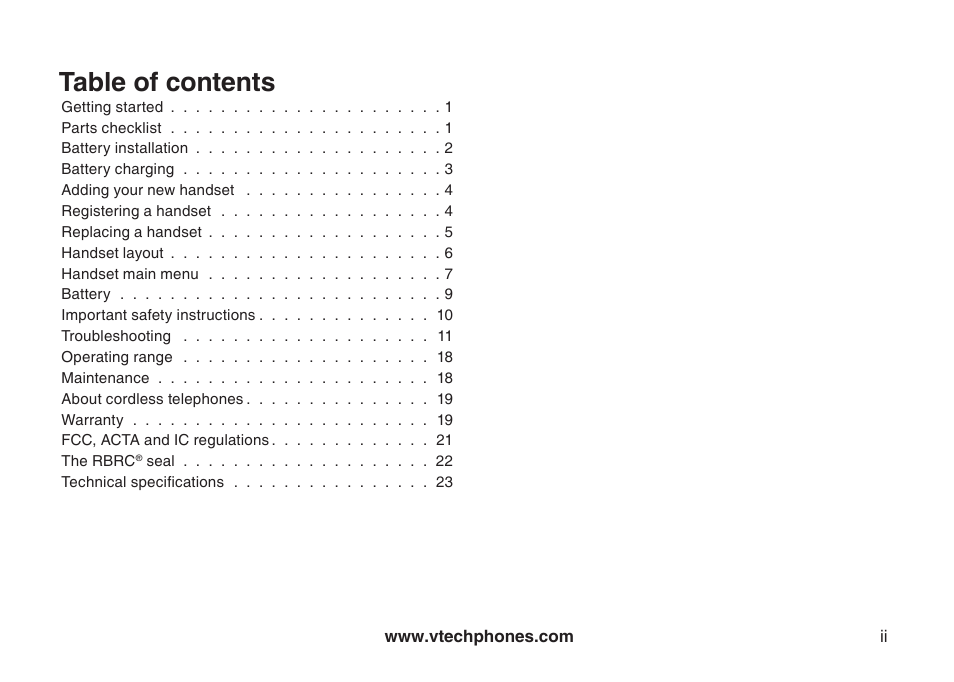 VTech LS5105 User Manual | Page 2 / 27