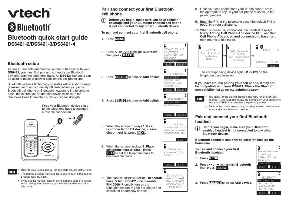 VTech DS6421-4 User Manual | 2 pages