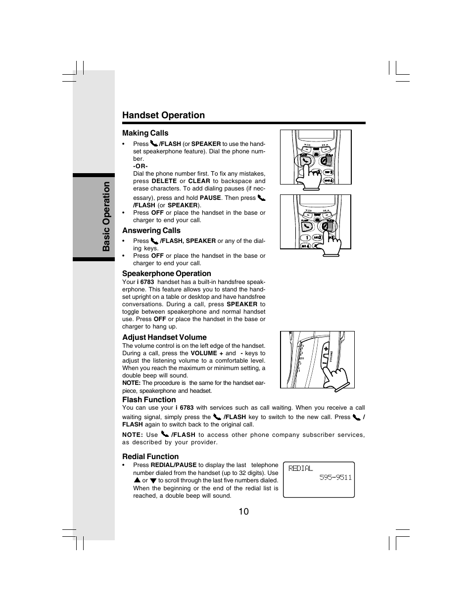 10 basic operation handset operation | VTech I 6783 User Manual | Page 10 / 45