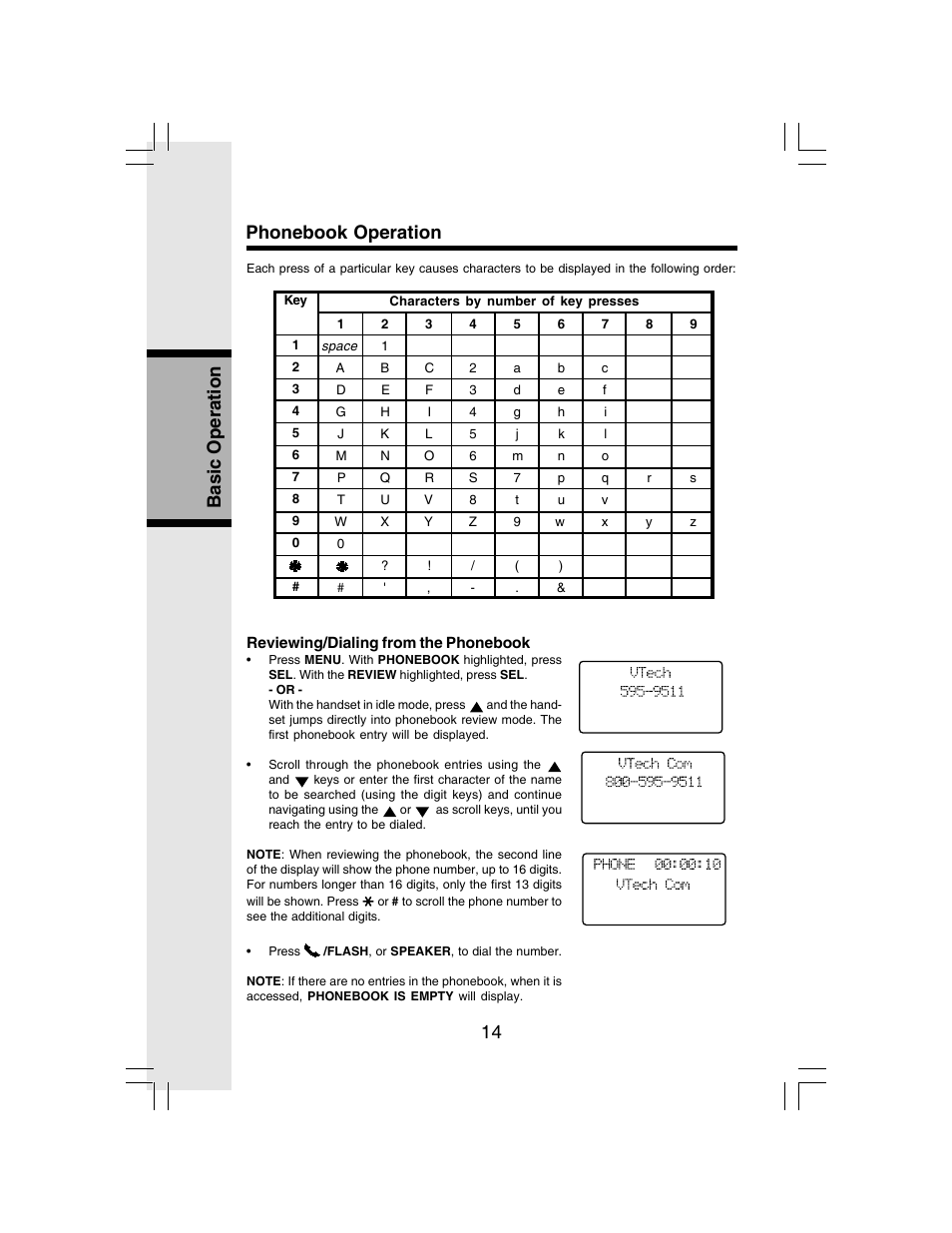 14 basic operation phonebook operation | VTech I 6783 User Manual | Page 14 / 45