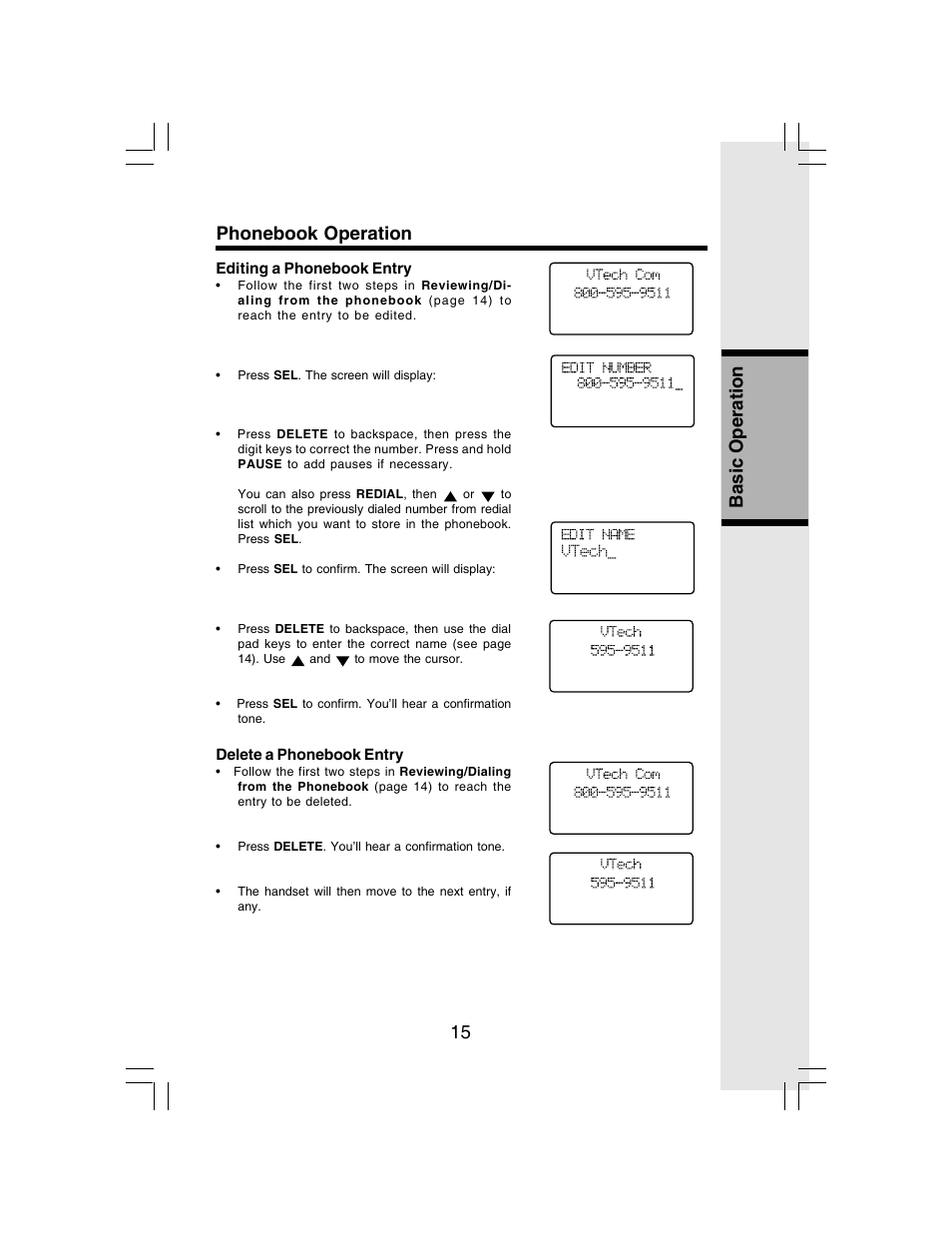 15 basic operation phonebook operation | VTech I 6783 User Manual | Page 15 / 45