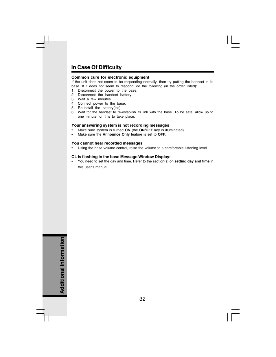 32 additional information in case of difficulty | VTech I 6783 User Manual | Page 32 / 45