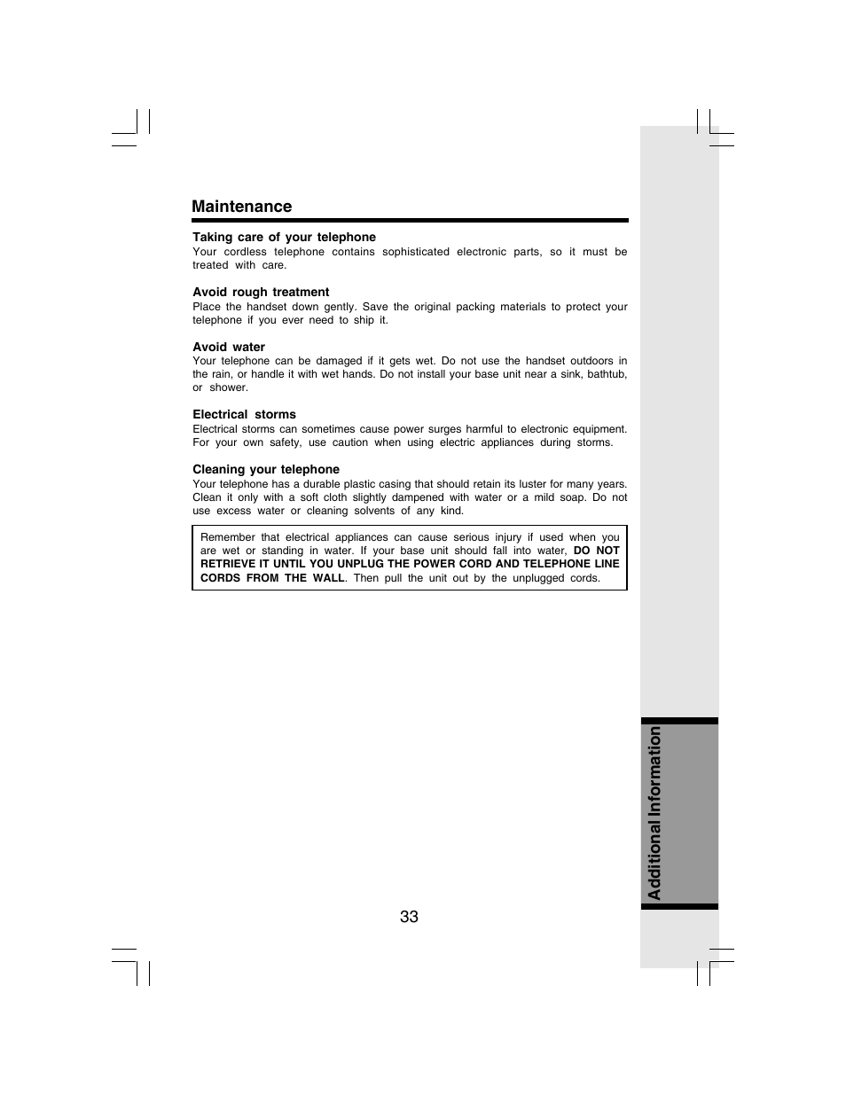 33 additional information maintenance | VTech I 6783 User Manual | Page 33 / 45