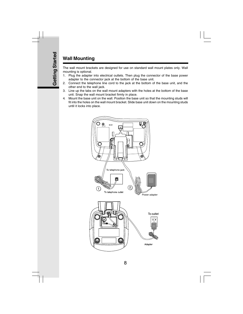 8getting started wall mounting | VTech I 6783 User Manual | Page 8 / 45