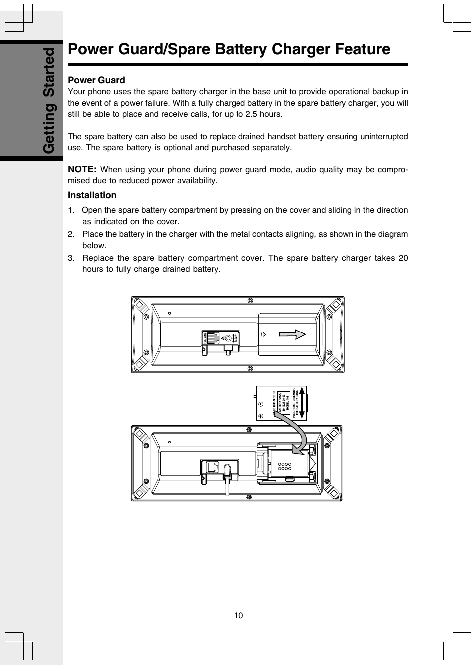 Power guard/spare battery charger feature, Getting started | VTech 5808 User Manual | Page 10 / 56