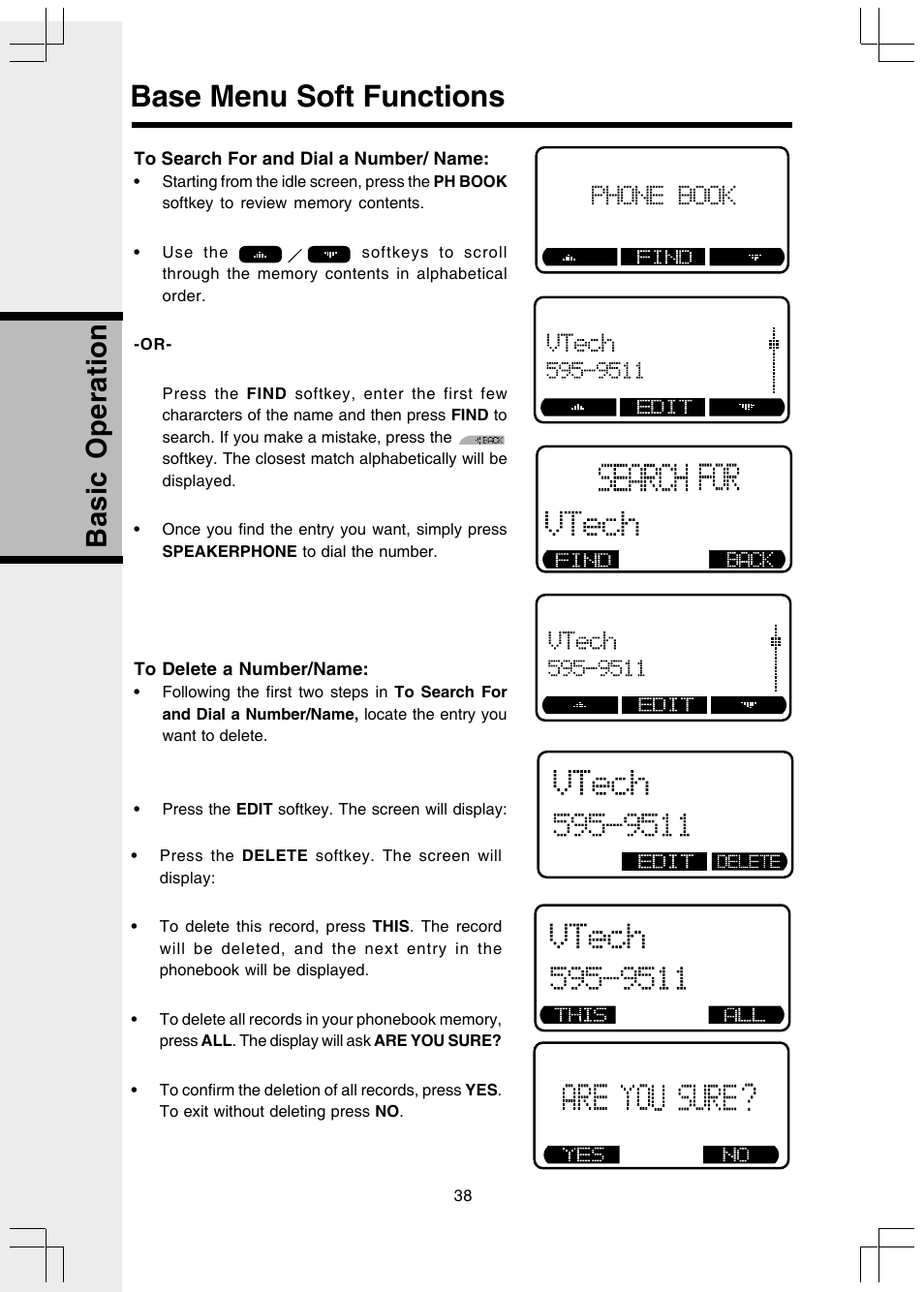 Base menu soft functions, Basic operation | VTech 5808 User Manual | Page 38 / 56