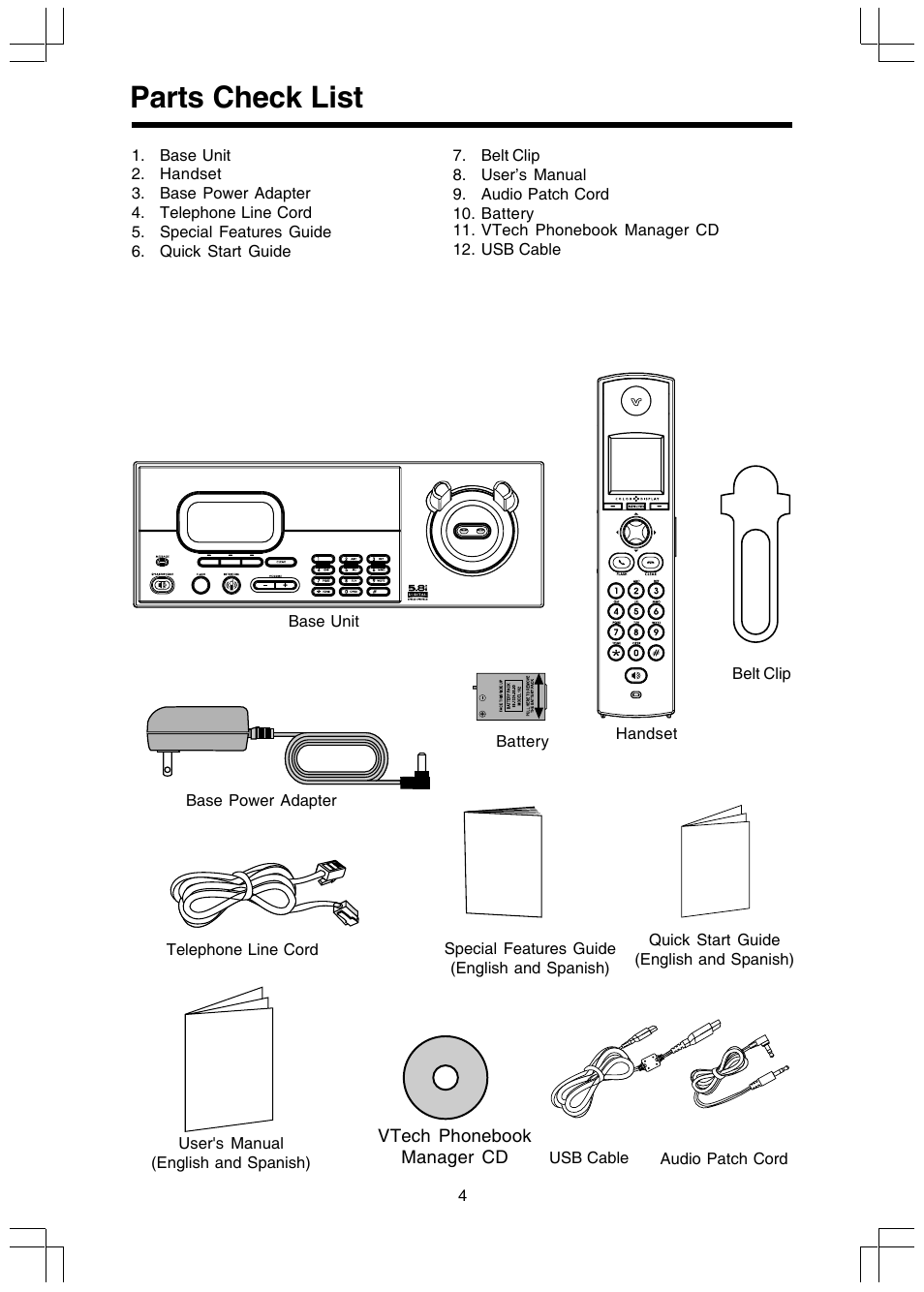 Parts check list | VTech 5808 User Manual | Page 4 / 56