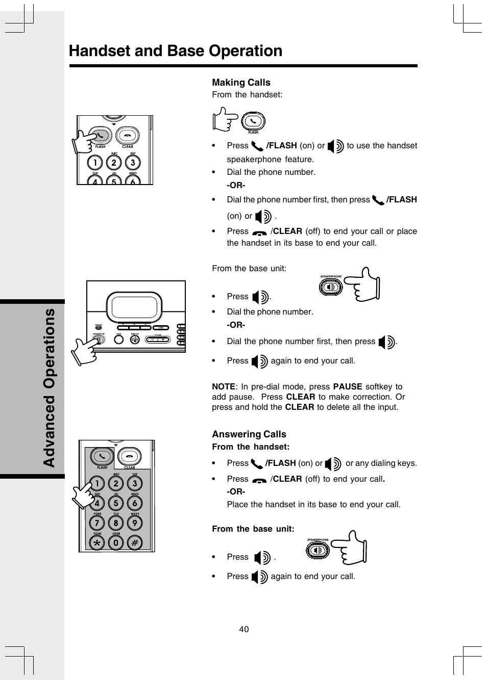 Handset and base operation, Advanced operations | VTech 5808 User Manual | Page 40 / 56