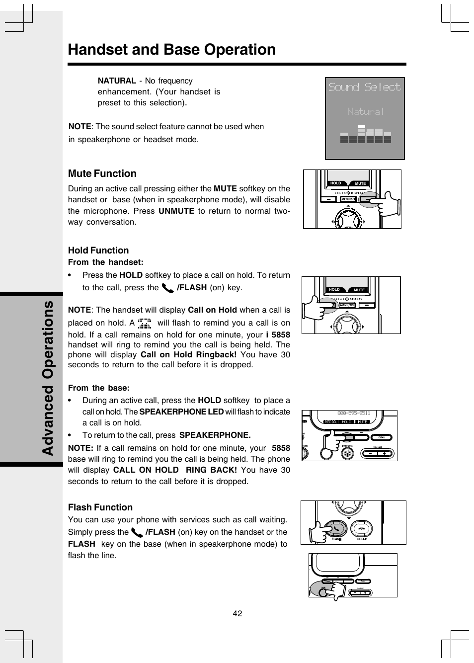 Handset and base operation, Advanced operations, Mute function | VTech 5808 User Manual | Page 42 / 56