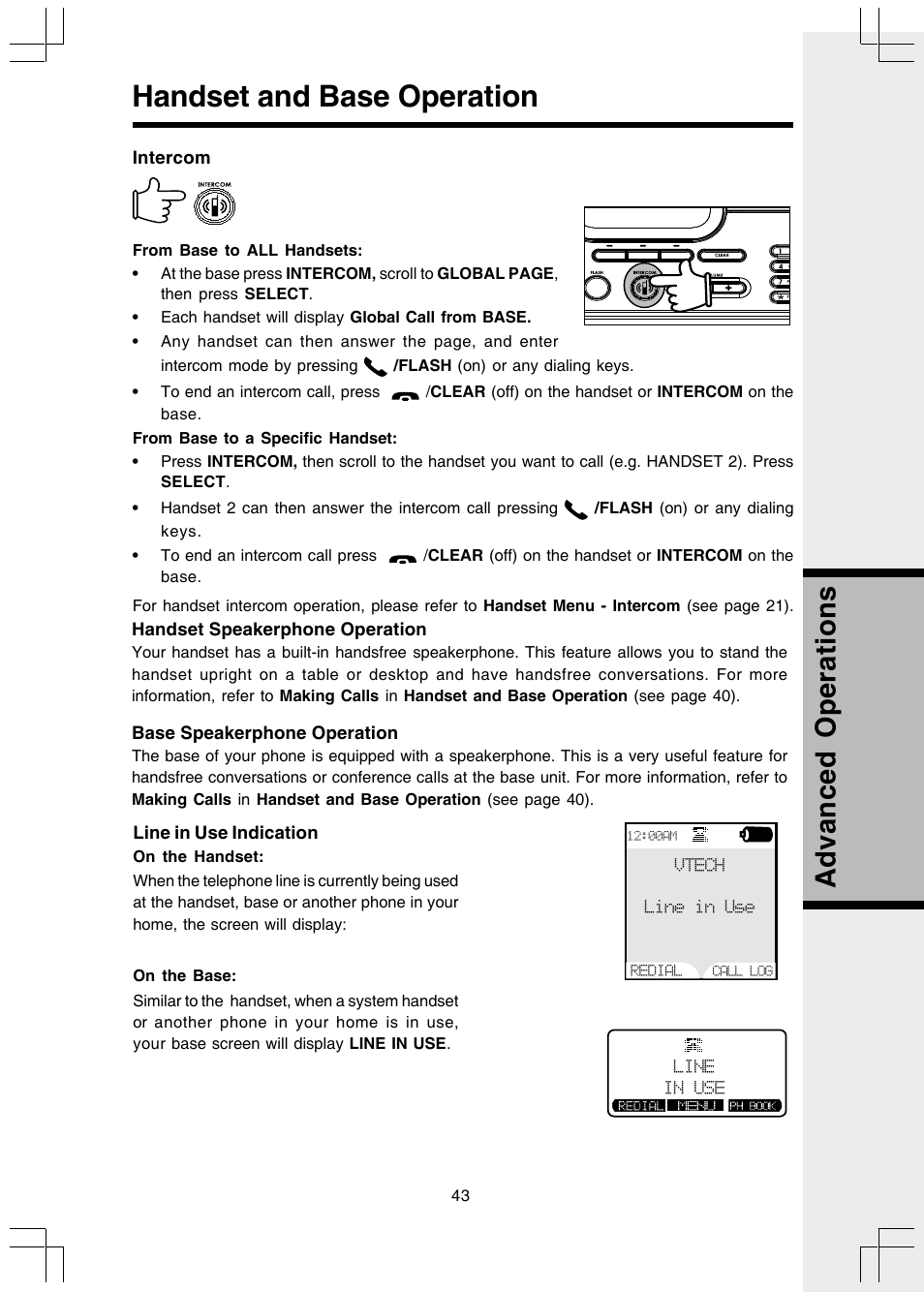 Handset and base operation, Advanced operations | VTech 5808 User Manual | Page 43 / 56