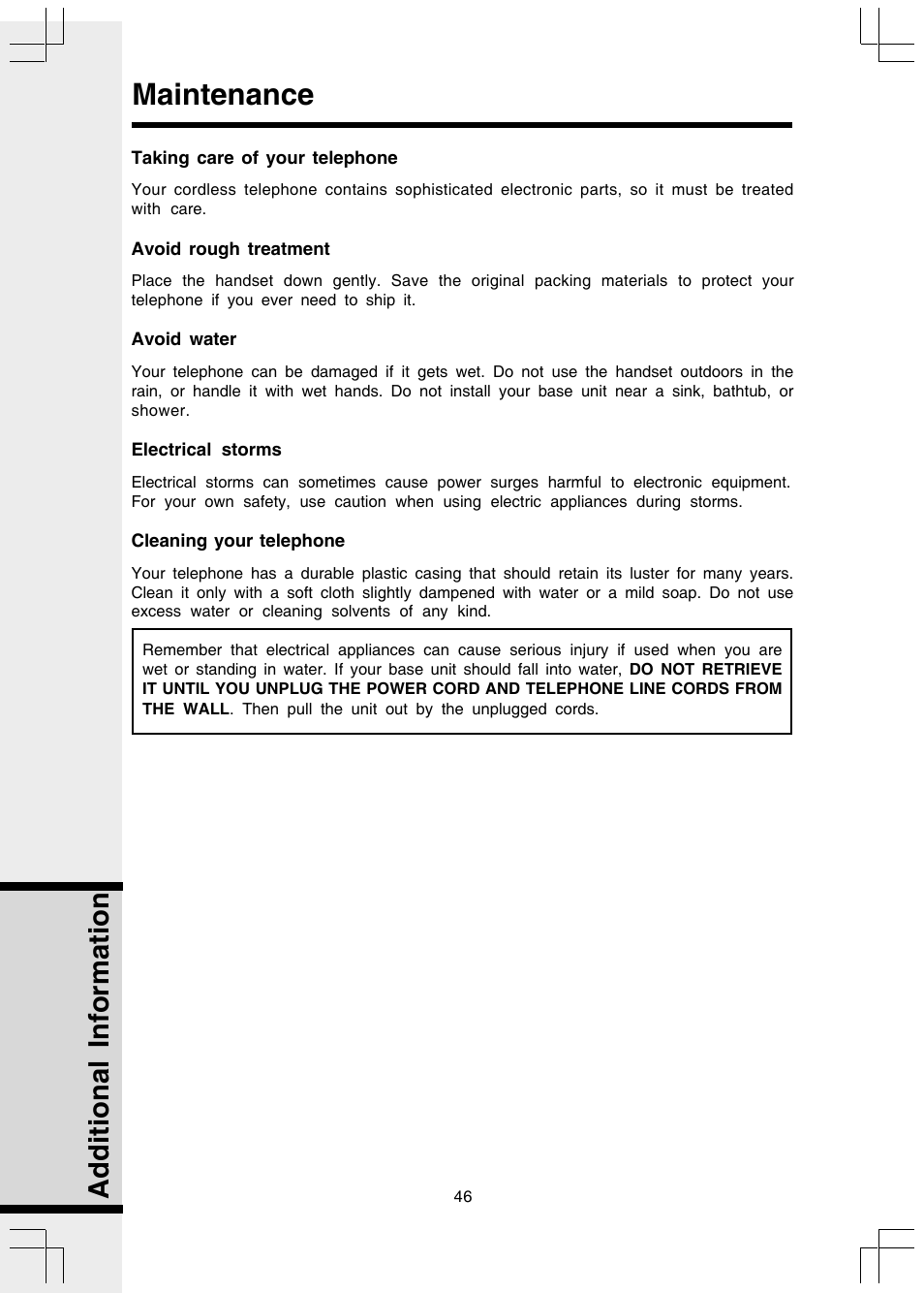 Maintenance, Additional information | VTech 5808 User Manual | Page 46 / 56