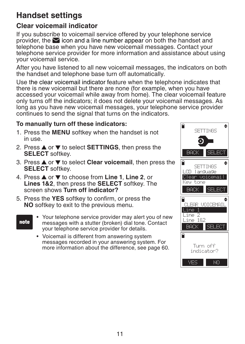 Handset settings, Clear voicemail indicator | VTech DECT6.0 DS6151 User Manual | Page 15 / 95