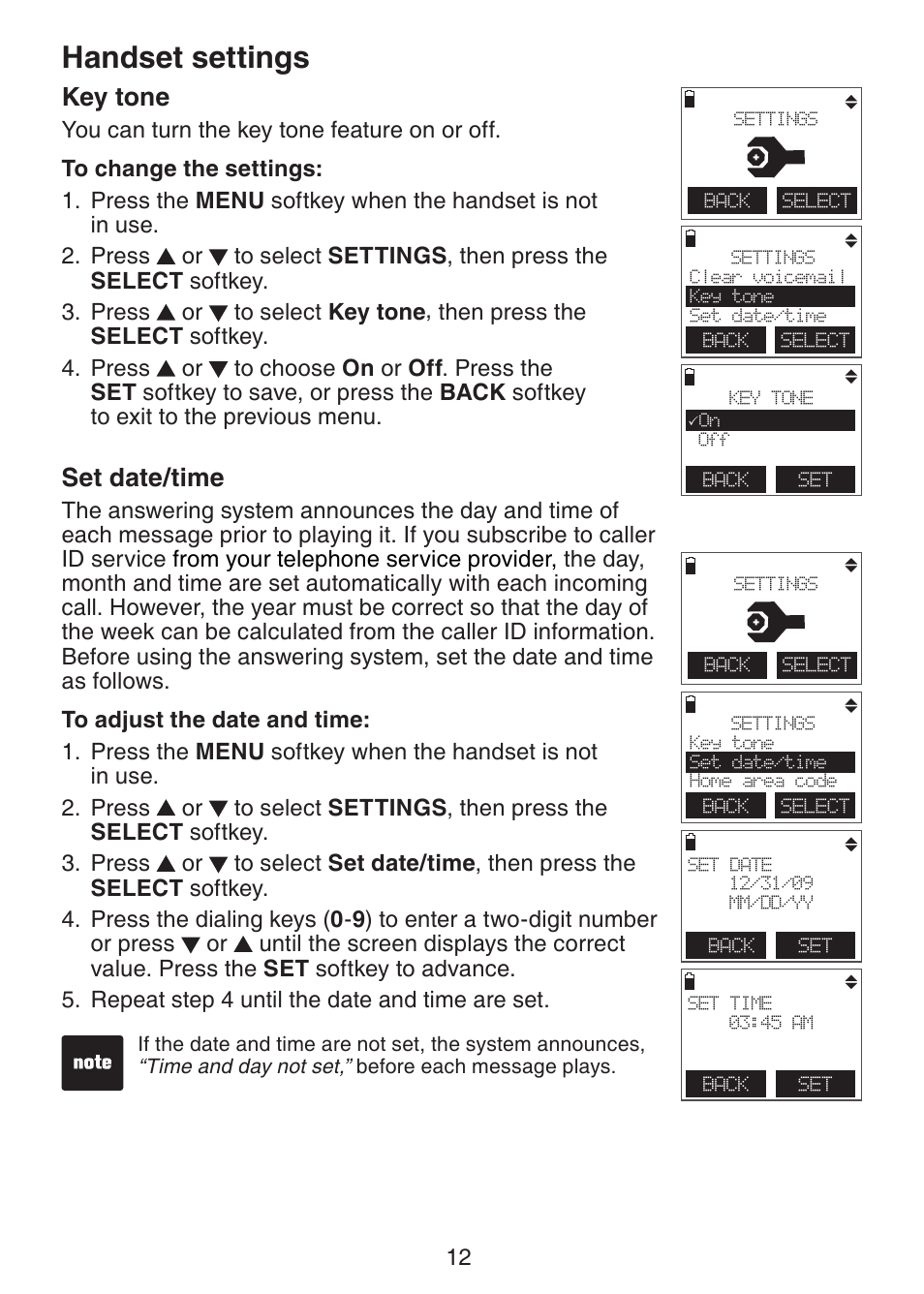 Handset settings, Key tone, Set date/time | VTech DECT6.0 DS6151 User Manual | Page 16 / 95