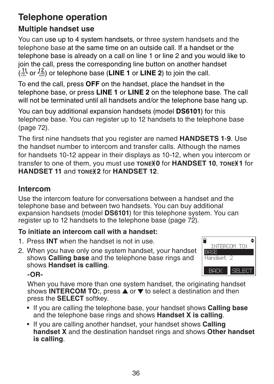 Telephone operation, Multiple handset use, Intercom | VTech DECT6.0 DS6151 User Manual | Page 40 / 95