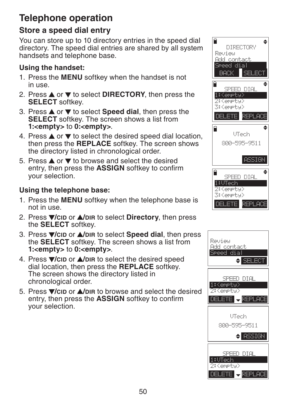 Telephone operation, Store a speed dial entry | VTech DECT6.0 DS6151 User Manual | Page 54 / 95