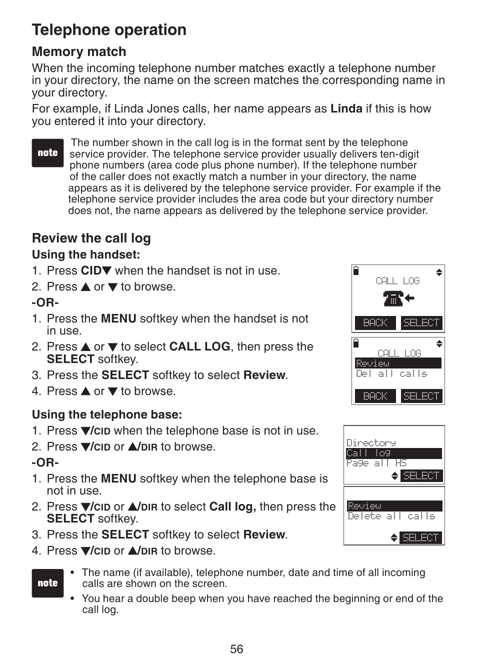 Telephone operation, Review the call log | VTech DECT6.0 DS6151 User Manual | Page 60 / 95