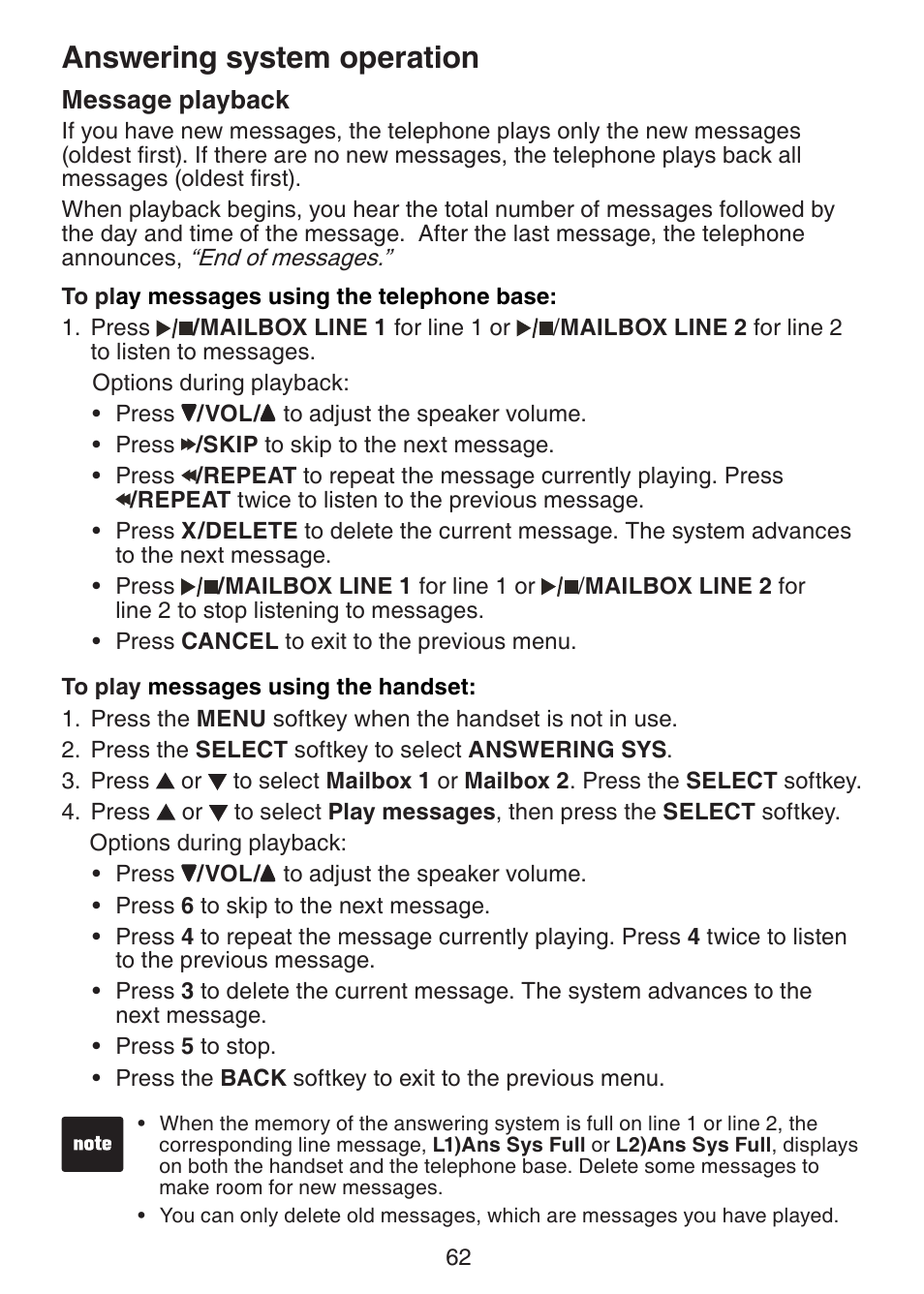 Answering system operation | VTech DECT6.0 DS6151 User Manual | Page 66 / 95