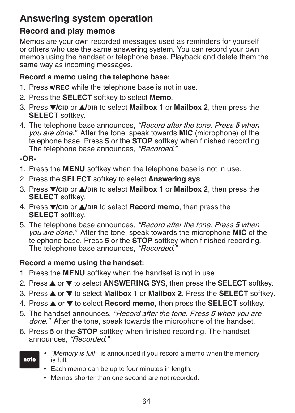 Answering system operation | VTech DECT6.0 DS6151 User Manual | Page 68 / 95