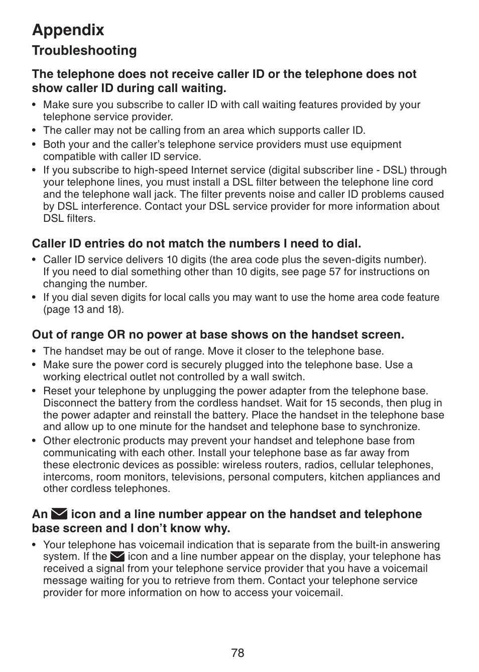 Appendix, Troubleshooting | VTech DECT6.0 DS6151 User Manual | Page 82 / 95