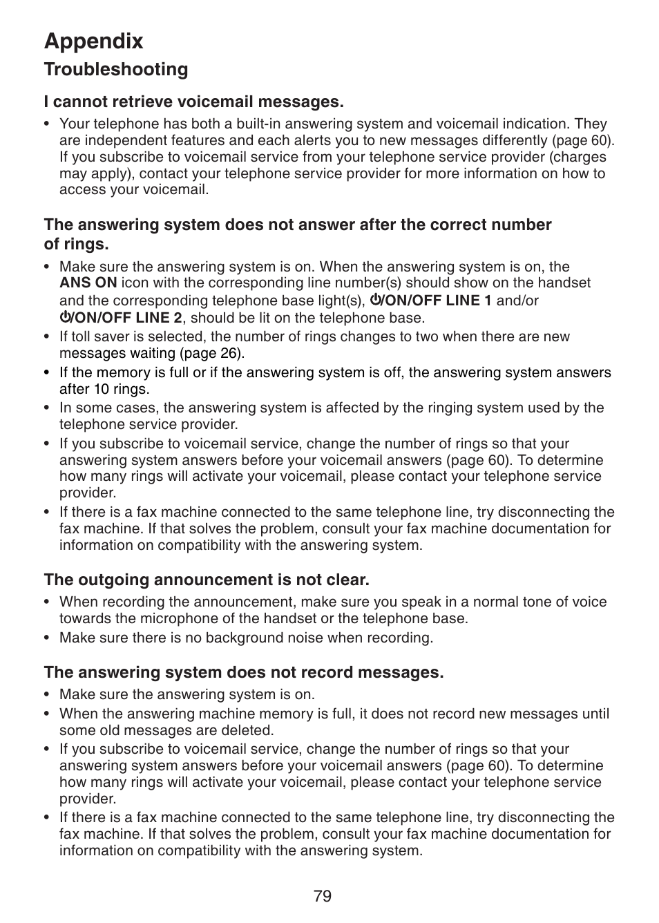 Appendix, Troubleshooting | VTech DECT6.0 DS6151 User Manual | Page 83 / 95