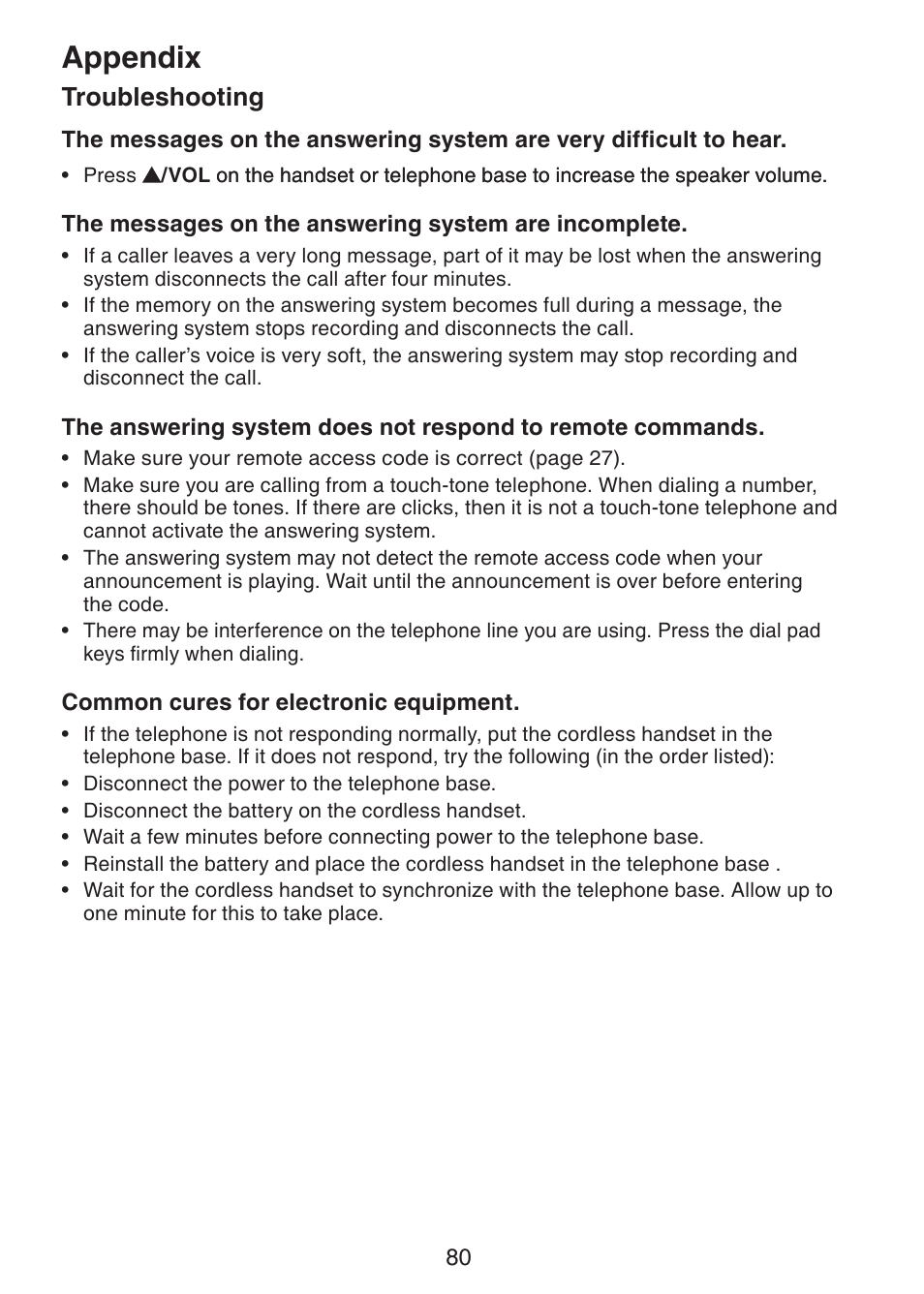 Appendix, Troubleshooting | VTech DECT6.0 DS6151 User Manual | Page 84 / 95