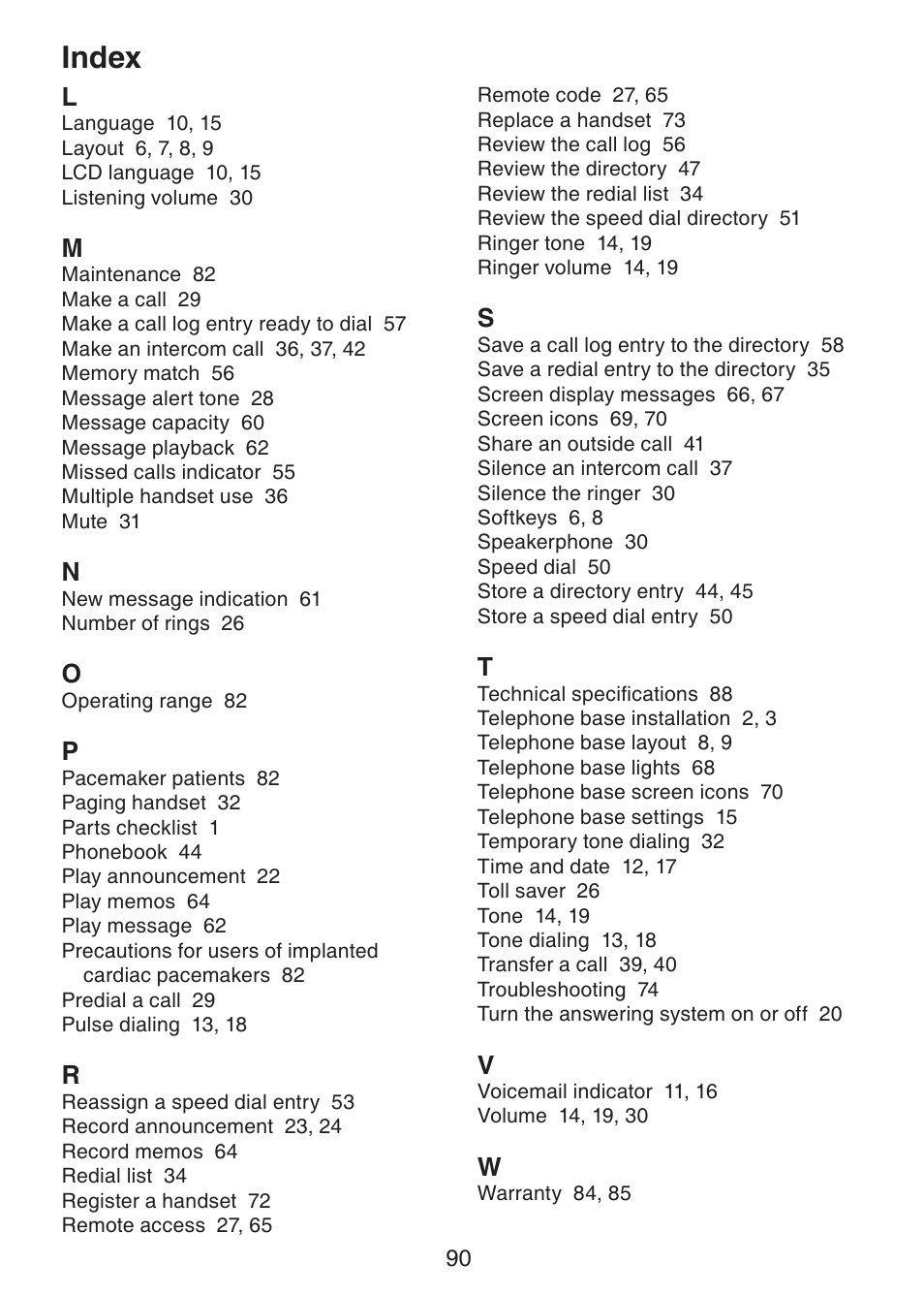 Index | VTech DECT6.0 DS6151 User Manual | Page 94 / 95