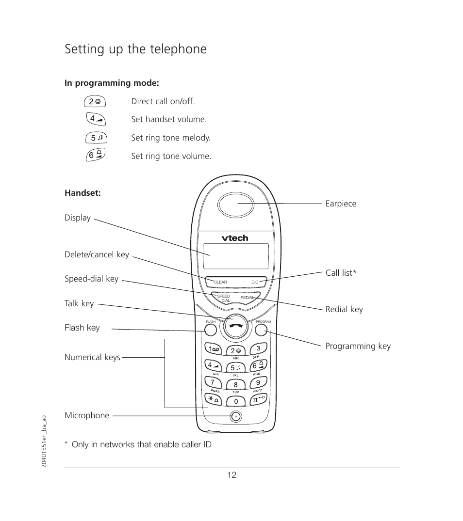 Setting up the telephone | VTech VT6221 User Manual | Page 13 / 27
