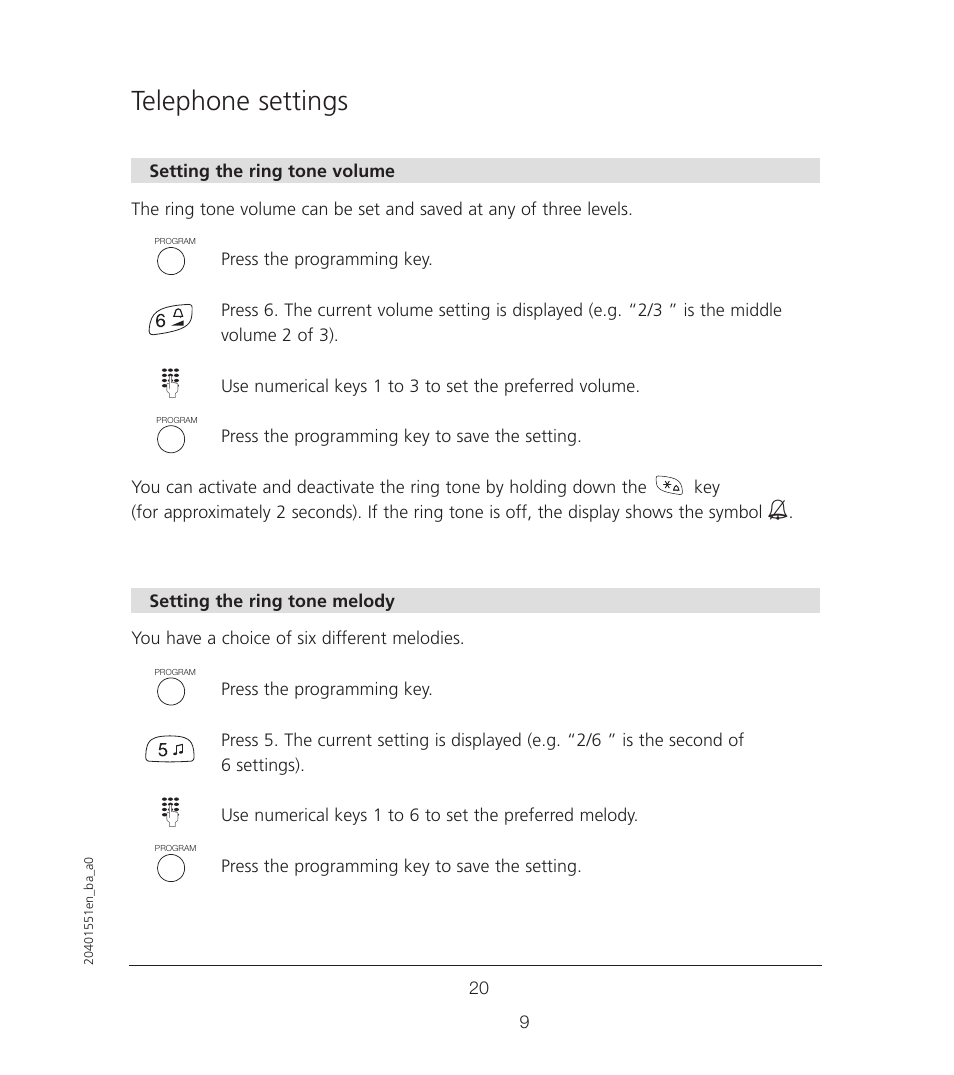 Telephone settings | VTech VT6221 User Manual | Page 21 / 27